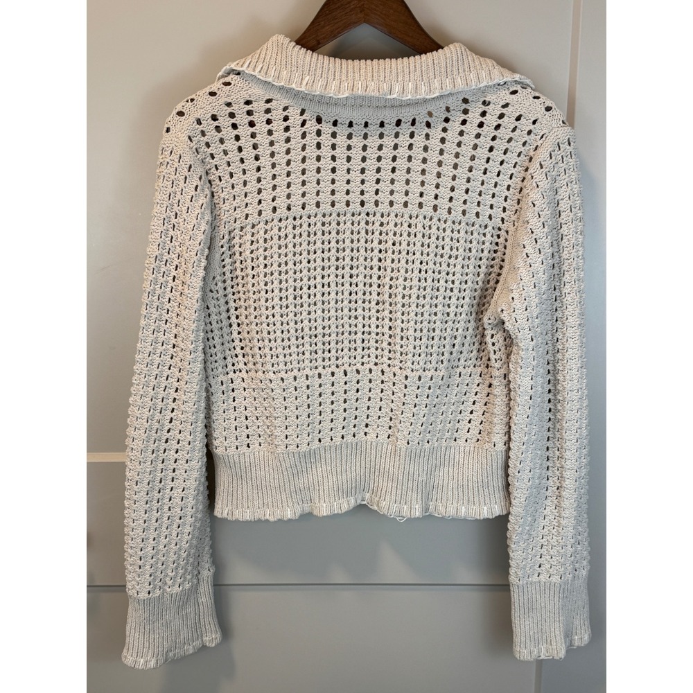 Joie Cream Beige Open Knit Crochet Fisherman Pullover Sweater Size Large - Picture 6 of 7